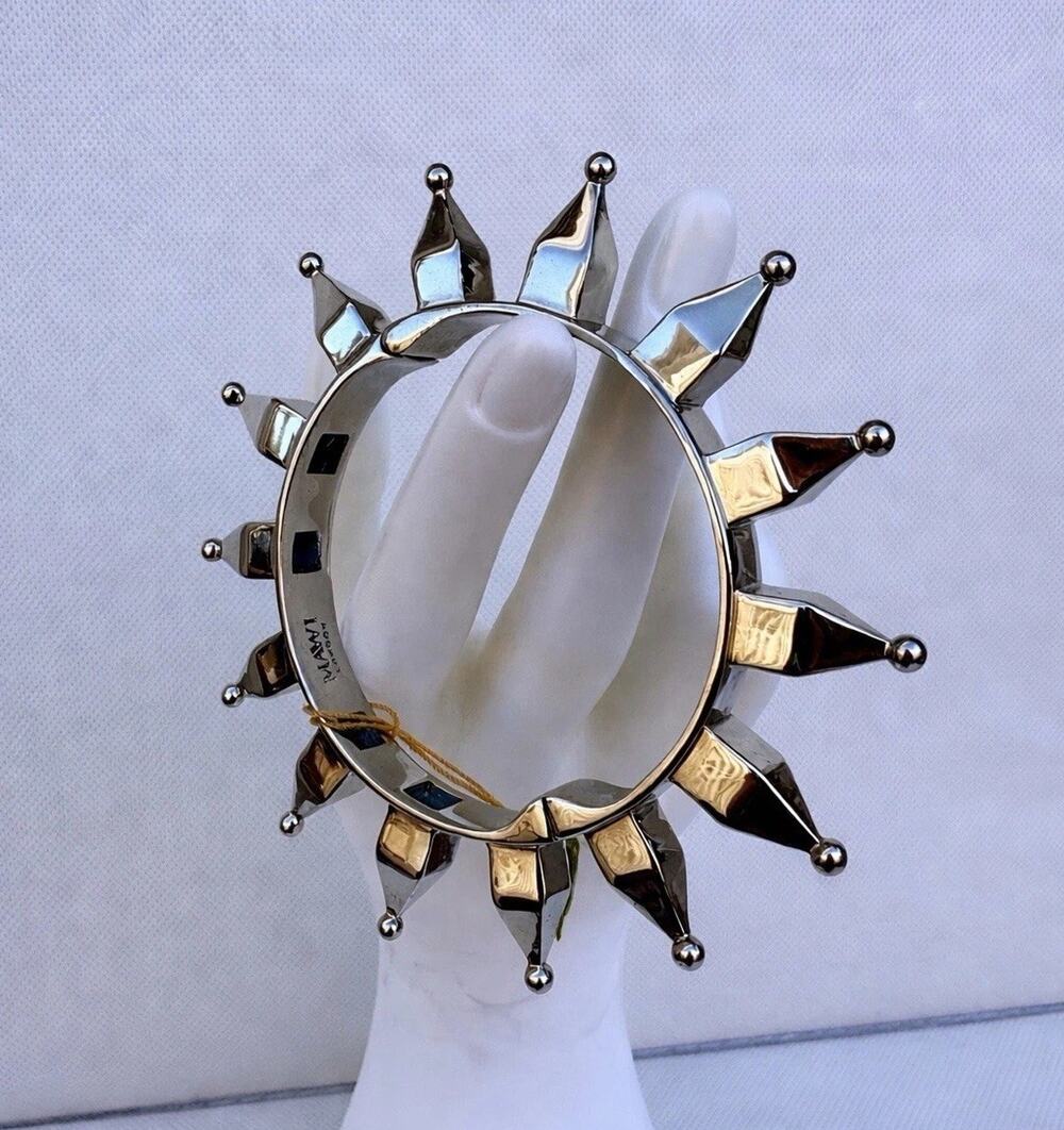 Mawi London Silver Tone Spiked Statement Bangle Bracelet Punk Glam Runway Nwt